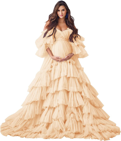 Puffy Tüll Robe Umstandskleid für Fotoshooting Transparente Braut Dessous Hochzeitskleid Lange Baby Shower Schwangerschaftskleider 
