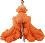 Rüschen-Tüll-Robe für Schwangerschafts-Fotoshooting, transparent, schulterfrei, Umstandsrobe, schwanger, Babyparty, Abschlussballkleid 