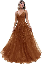 Floral Lace Glitter Tulle Prom Dress Long Ball Gown V Neck Formal Evening Dress Maxi Party Gown