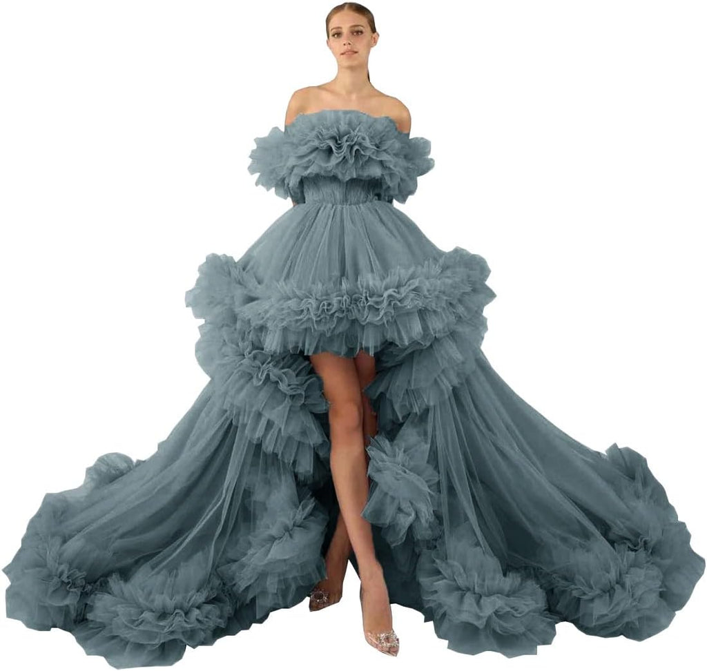 Rüschen-Tüll-Robe für Schwangerschafts-Fotoshooting, transparent, schulterfrei, Umstandsrobe, schwanger, Babyparty, Abschlussballkleid 