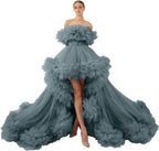Rüschen-Tüll-Robe für Schwangerschafts-Fotoshooting, transparent, schulterfrei, Umstandsrobe, schwanger, Babyparty, Abschlussballkleid 