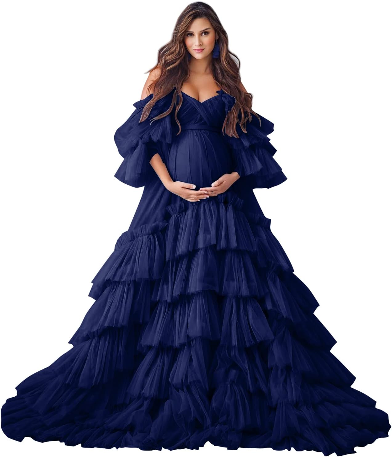 Puffy Tüll Robe Umstandskleid für Fotoshooting Transparente Braut Dessous Hochzeitskleid Lange Baby Shower Schwangerschaftskleider 