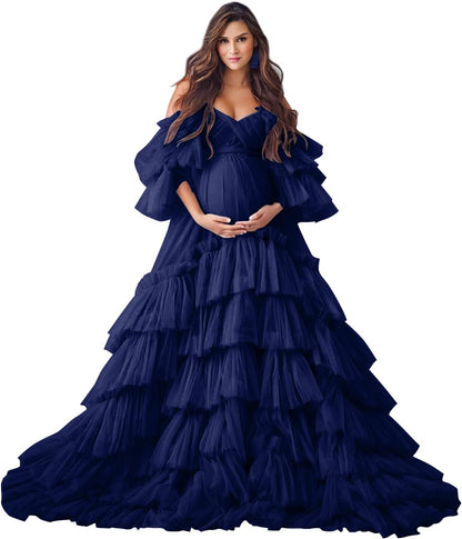 Puffy Tüll Robe Umstandskleid für Fotoshooting Transparente Braut Dessous Hochzeitskleid Lange Baby Shower Schwangerschaftskleider 