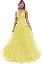 Floral Lace Glitter Tulle Prom Dress Long Ball Gown V Neck Formal Evening Dress Maxi Party Gown