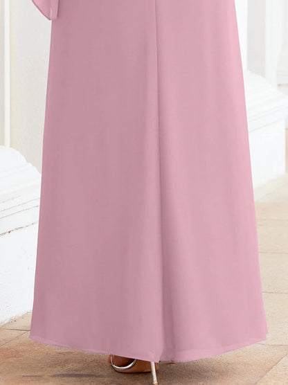 Sunnderly Chiffon Plus Size Mother of The Bride Dresses Formal Prom Gown Ruffle Cape