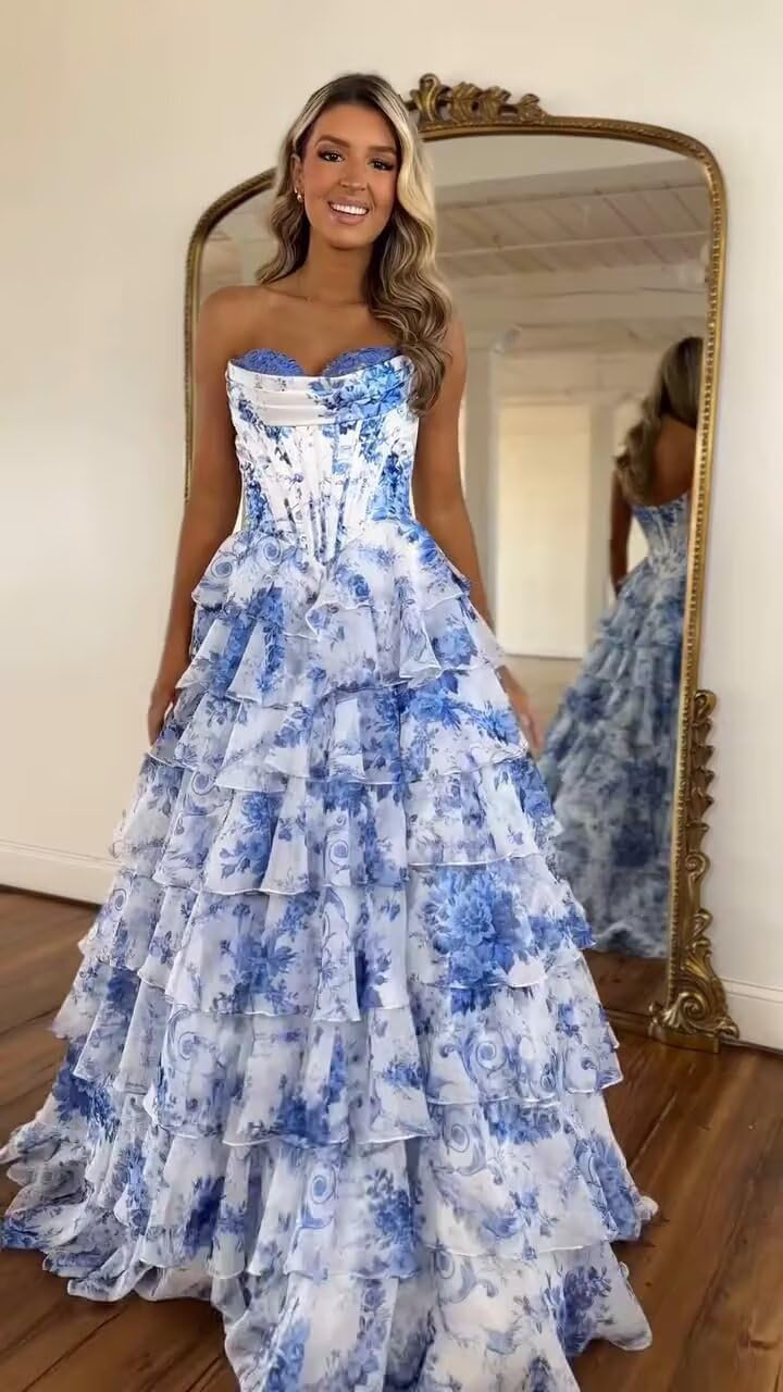 Trägerloses Korsett-Ballkleid für Damen 2025, langes, gestuftes, gerüschtes Chiffon-Abendkleid mit Schlitz 