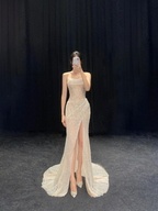 Vestido de noche largo de sirena con purpurina y abertura Y2931