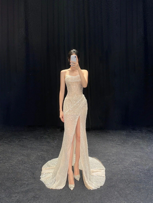 Glitzerndes Meerjungfrauen-Abendkleid mit Schlitz Y2931