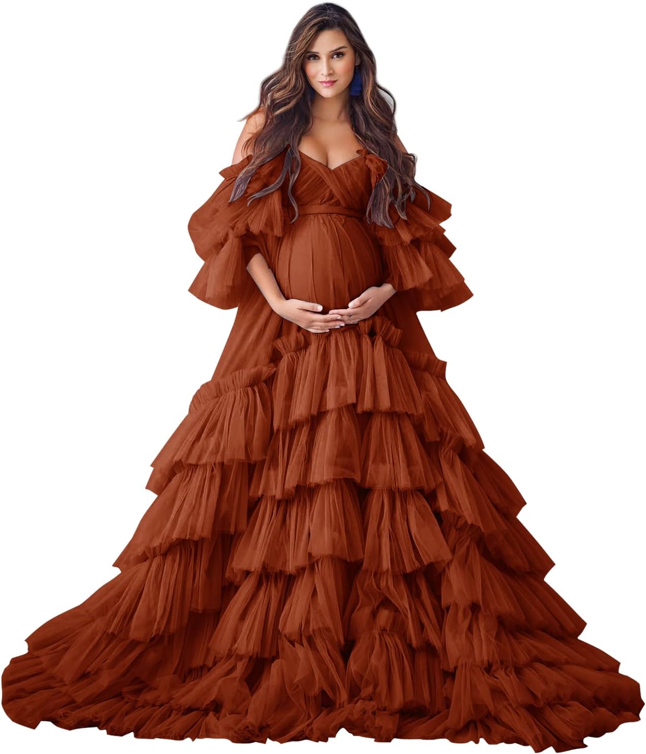Puffy Tüll Robe Umstandskleid für Fotoshooting Transparente Braut Dessous Hochzeitskleid Lange Baby Shower Schwangerschaftskleider 