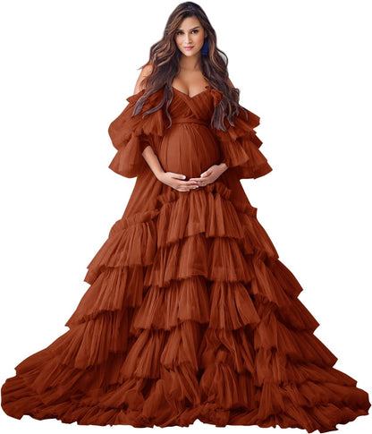 Puffy Tüll Robe Umstandskleid für Fotoshooting Transparente Braut Dessous Hochzeitskleid Lange Baby Shower Schwangerschaftskleider 
