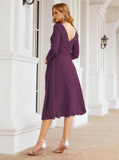 Sunnderly Chiffon Bridesmaid Dress V-Back Waist Belt Formal Prom Gown Mother of The Bride Wedding Guest