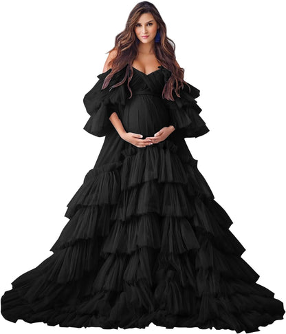 Puffy Tüll Robe Umstandskleid für Fotoshooting Transparente Braut Dessous Hochzeitskleid Lange Baby Shower Schwangerschaftskleider 