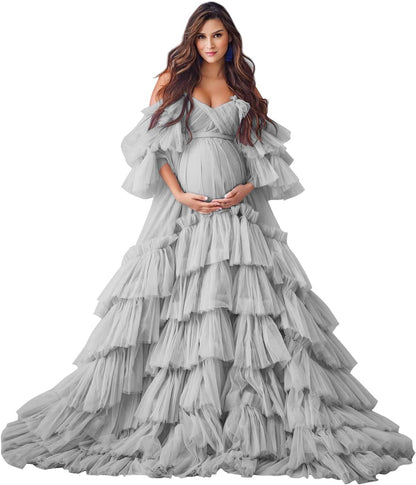 Puffy Tüll Robe Umstandskleid für Fotoshooting Transparente Braut Dessous Hochzeitskleid Lange Baby Shower Schwangerschaftskleider 