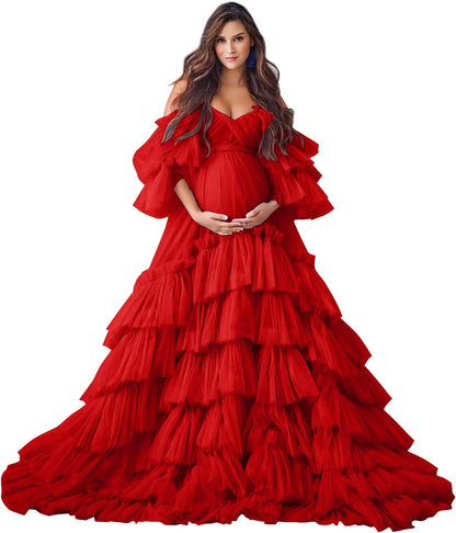 Puffy Tüll Robe Umstandskleid für Fotoshooting Transparente Braut Dessous Hochzeitskleid Lange Baby Shower Schwangerschaftskleider 