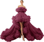 Rüschen-Tüll-Robe für Schwangerschafts-Fotoshooting, transparent, schulterfrei, Umstandsrobe, schwanger, Babyparty, Abschlussballkleid 