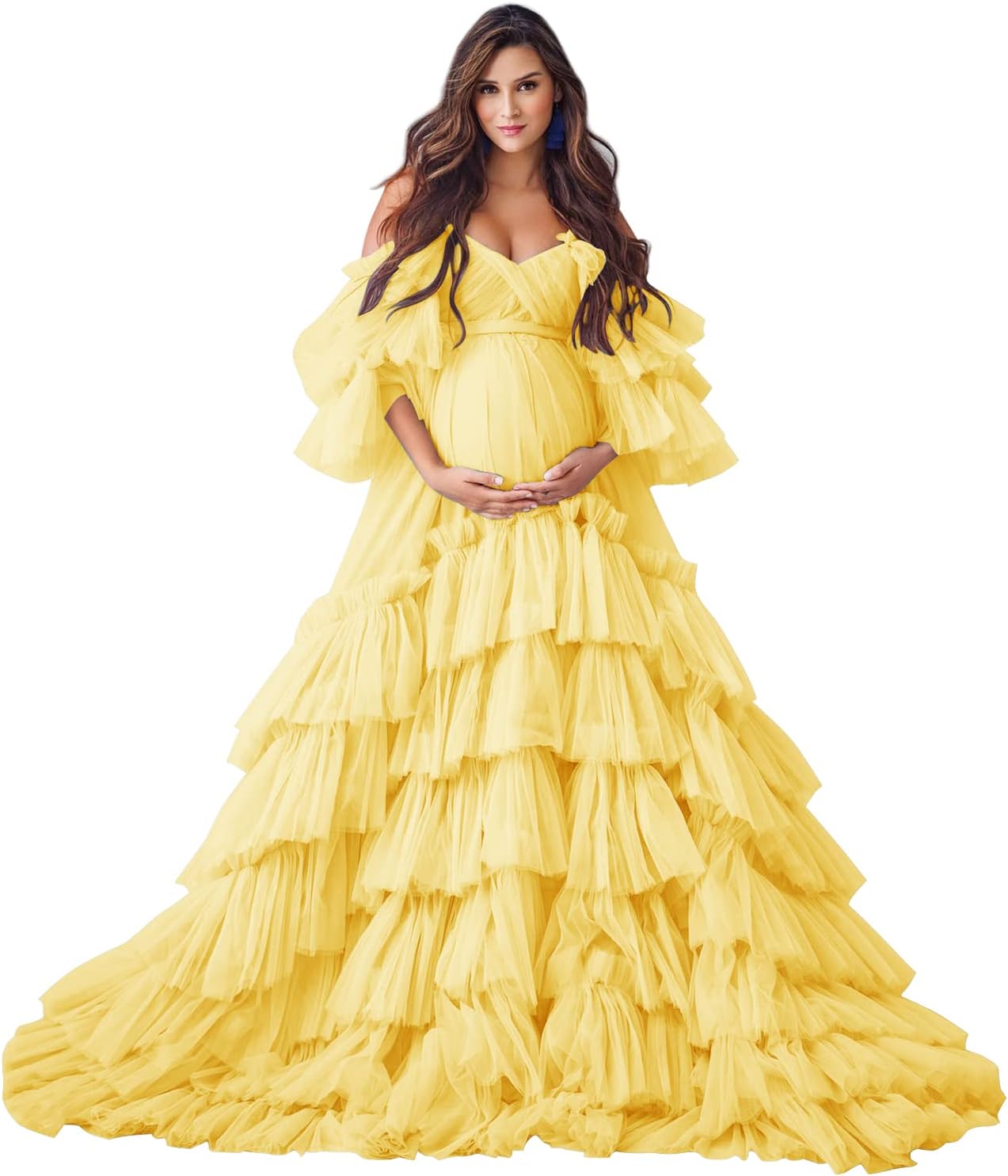 Puffy Tüll Robe Umstandskleid für Fotoshooting Transparente Braut Dessous Hochzeitskleid Lange Baby Shower Schwangerschaftskleider 