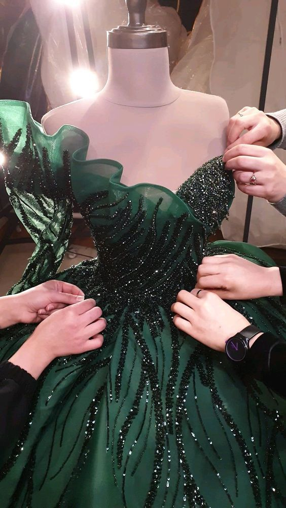 Lujoso vestido de fiesta verde, vestido verde de quinceañera Y6544