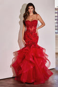 Damen Ballkleid mit Spitzenapplikation, Tüll, lang, Meerjungfrau-Stil, Rüschen, funkelnd, formelles Abendkleid 