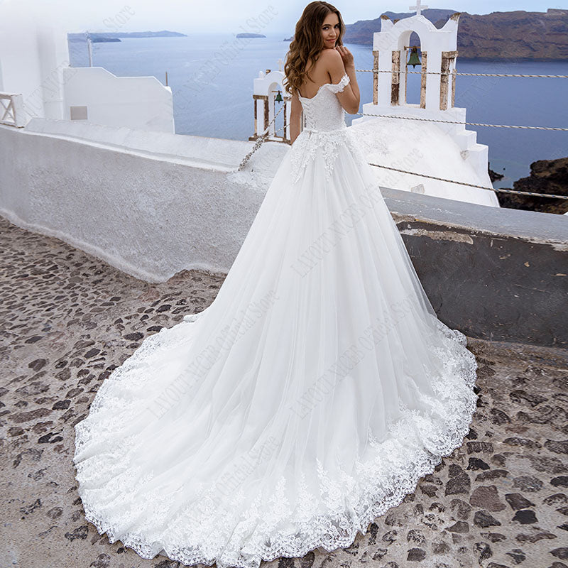 Sweetheart Wedding Dress Appliques A Line Wedding Gowns Off Shoulder Lace Up Vestidos De Noiva Mariage Princess-payinti