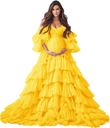 Puffy Tüll Robe Umstandskleid für Fotoshooting Transparente Braut Dessous Hochzeitskleid Lange Baby Shower Schwangerschaftskleider 