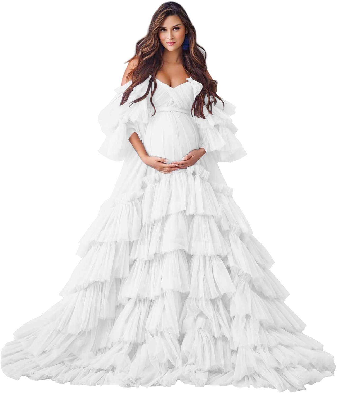 Puffy Tüll Robe Umstandskleid für Fotoshooting Transparente Braut Dessous Hochzeitskleid Lange Baby Shower Schwangerschaftskleider 