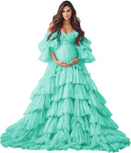 Puffy Tüll Robe Umstandskleid für Fotoshooting Transparente Braut Dessous Hochzeitskleid Lange Baby Shower Schwangerschaftskleider 
