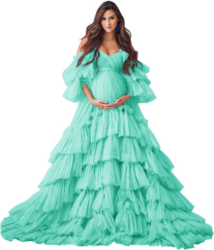 Puffy Tüll Robe Umstandskleid für Fotoshooting Transparente Braut Dessous Hochzeitskleid Lange Baby Shower Schwangerschaftskleider 