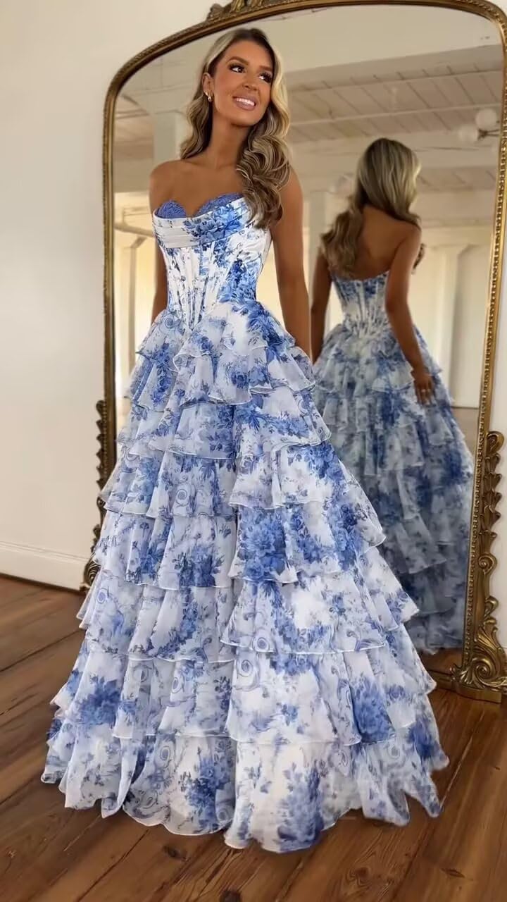 Trägerloses Korsett-Ballkleid für Damen 2025, langes, gestuftes, gerüschtes Chiffon-Abendkleid mit Schlitz 