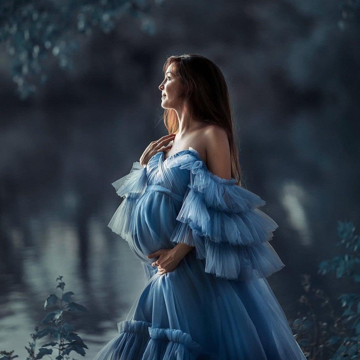 Puffy Tüll Robe Umstandskleid für Fotoshooting Transparente Braut Dessous Hochzeitskleid Lange Baby Shower Schwangerschaftskleider 
