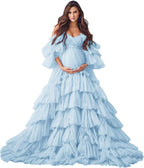 Puffy Tüll Robe Umstandskleid für Fotoshooting Transparente Braut Dessous Hochzeitskleid Lange Baby Shower Schwangerschaftskleider 