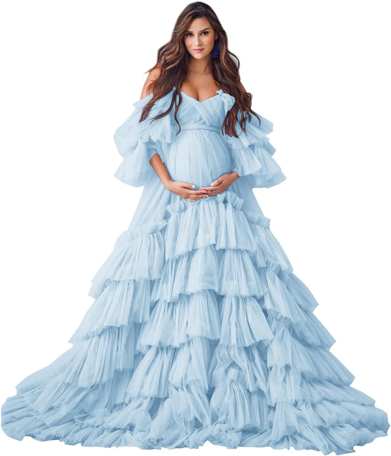 Puffy Tüll Robe Umstandskleid für Fotoshooting Transparente Braut Dessous Hochzeitskleid Lange Baby Shower Schwangerschaftskleider 