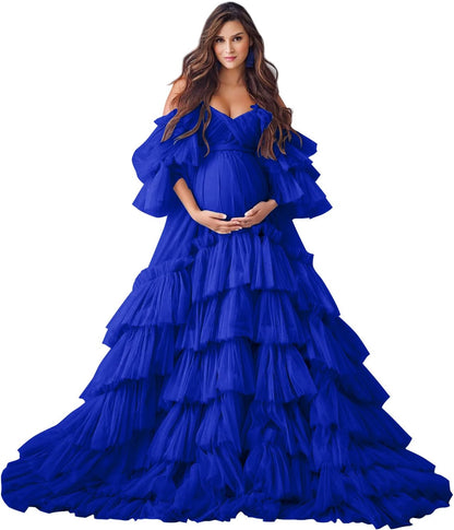 Puffy Tüll Robe Umstandskleid für Fotoshooting Transparente Braut Dessous Hochzeitskleid Lange Baby Shower Schwangerschaftskleider 