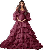 Puffy Tüll Robe Umstandskleid für Fotoshooting Transparente Braut Dessous Hochzeitskleid Lange Baby Shower Schwangerschaftskleider 