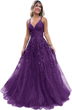 Floral Lace Glitter Tulle Prom Dress Long Ball Gown V Neck Formal Evening Dress Maxi Party Gown