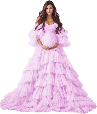 Puffy Tüll Robe Umstandskleid für Fotoshooting Transparente Braut Dessous Hochzeitskleid Lange Baby Shower Schwangerschaftskleider 