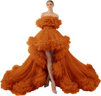 Rüschen-Tüll-Robe für Schwangerschafts-Fotoshooting, transparent, schulterfrei, Umstandsrobe, schwanger, Babyparty, Abschlussballkleid 