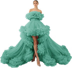 Rüschen-Tüll-Robe für Schwangerschafts-Fotoshooting, transparent, schulterfrei, Umstandsrobe, schwanger, Babyparty, Abschlussballkleid 