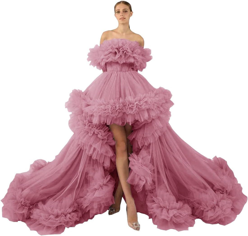Rüschen-Tüll-Robe für Schwangerschafts-Fotoshooting, transparent, schulterfrei, Umstandsrobe, schwanger, Babyparty, Abschlussballkleid 