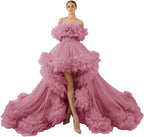 Rüschen-Tüll-Robe für Schwangerschafts-Fotoshooting, transparent, schulterfrei, Umstandsrobe, schwanger, Babyparty, Abschlussballkleid 