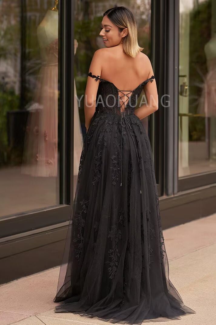 Lace Applique Tulle Prom Dresses for Women 2025 Spaghetti Straps Ball Gown Formal Evening Party Gown with Slit
