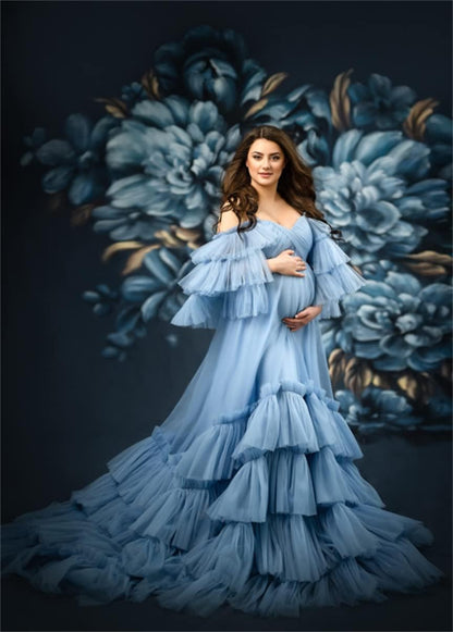 Puffy Tüll Robe Umstandskleid für Fotoshooting Transparente Braut Dessous Hochzeitskleid Lange Baby Shower Schwangerschaftskleider 