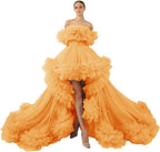 Rüschen-Tüll-Robe für Schwangerschafts-Fotoshooting, transparent, schulterfrei, Umstandsrobe, schwanger, Babyparty, Abschlussballkleid 