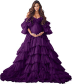 Puffy Tüll Robe Umstandskleid für Fotoshooting Transparente Braut Dessous Hochzeitskleid Lange Baby Shower Schwangerschaftskleider 