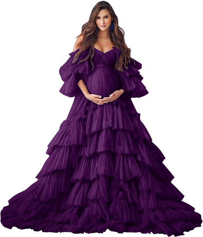 Puffy Tüll Robe Umstandskleid für Fotoshooting Transparente Braut Dessous Hochzeitskleid Lange Baby Shower Schwangerschaftskleider 