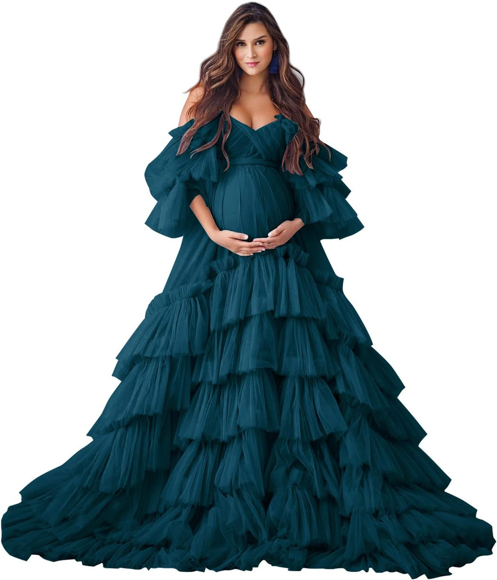 Puffy Tüll Robe Umstandskleid für Fotoshooting Transparente Braut Dessous Hochzeitskleid Lange Baby Shower Schwangerschaftskleider 