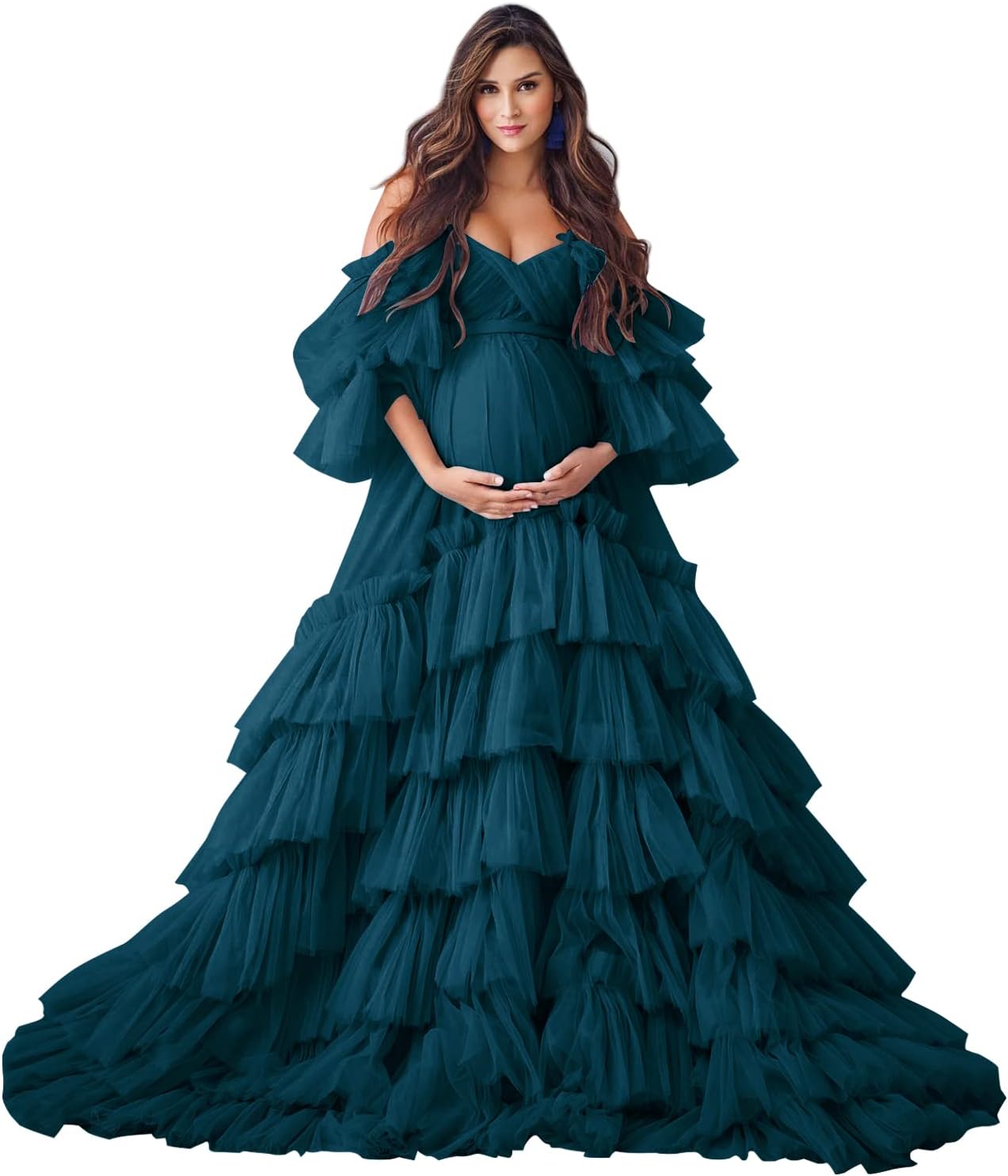 Puffy Tüll Robe Umstandskleid für Fotoshooting Transparente Braut Dessous Hochzeitskleid Lange Baby Shower Schwangerschaftskleider 