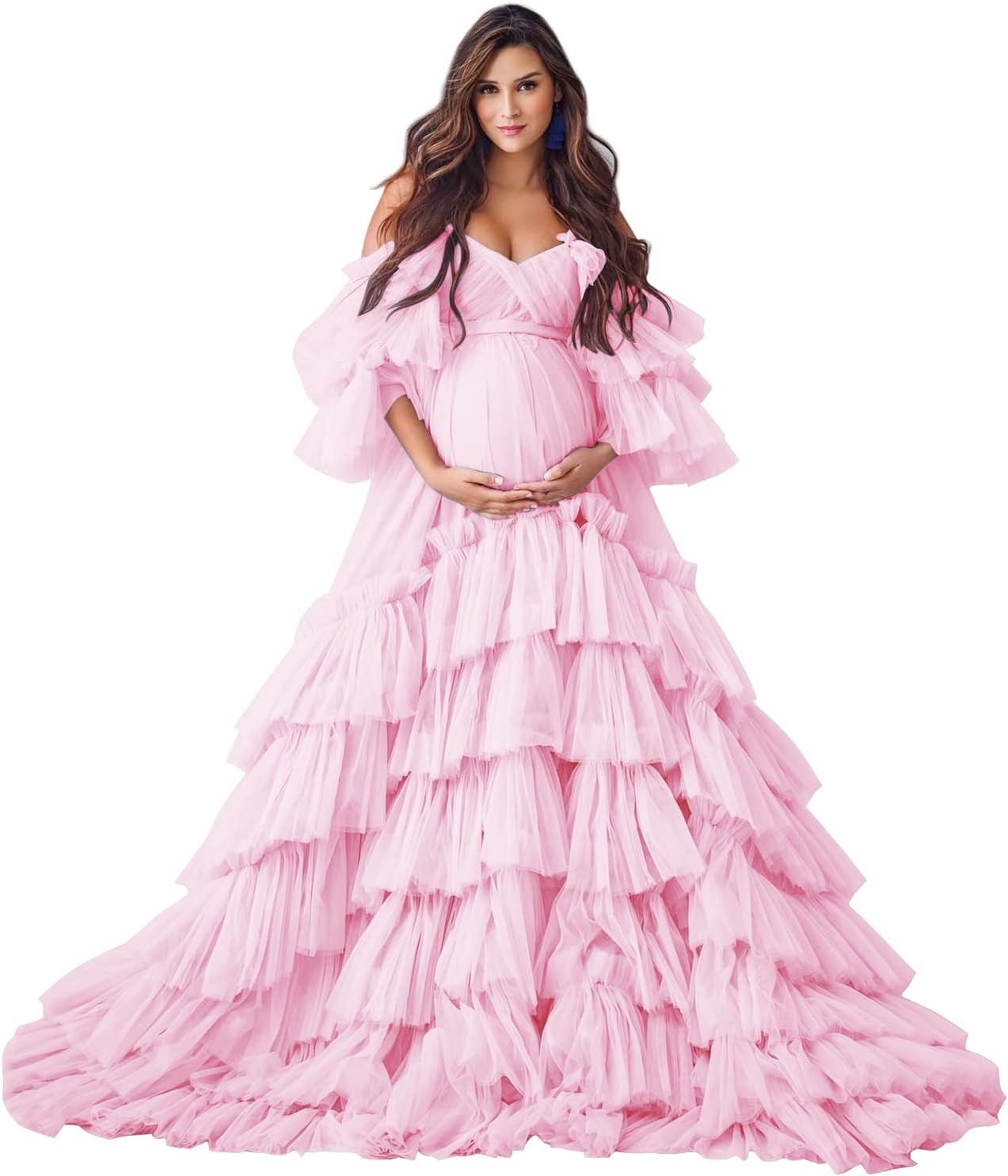 Puffy Tüll Robe Umstandskleid für Fotoshooting Transparente Braut Dessous Hochzeitskleid Lange Baby Shower Schwangerschaftskleider 