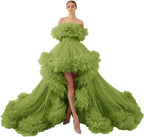 Rüschen-Tüll-Robe für Schwangerschafts-Fotoshooting, transparent, schulterfrei, Umstandsrobe, schwanger, Babyparty, Abschlussballkleid 