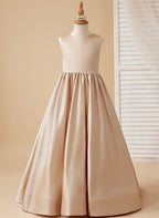 A-Linie Spitze Satin Bodenlang Blumenmädchenkleid 