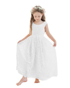 A-Linien-Spitze Knöchellanges Elfenbein Boho Blumenmädchenkleid 